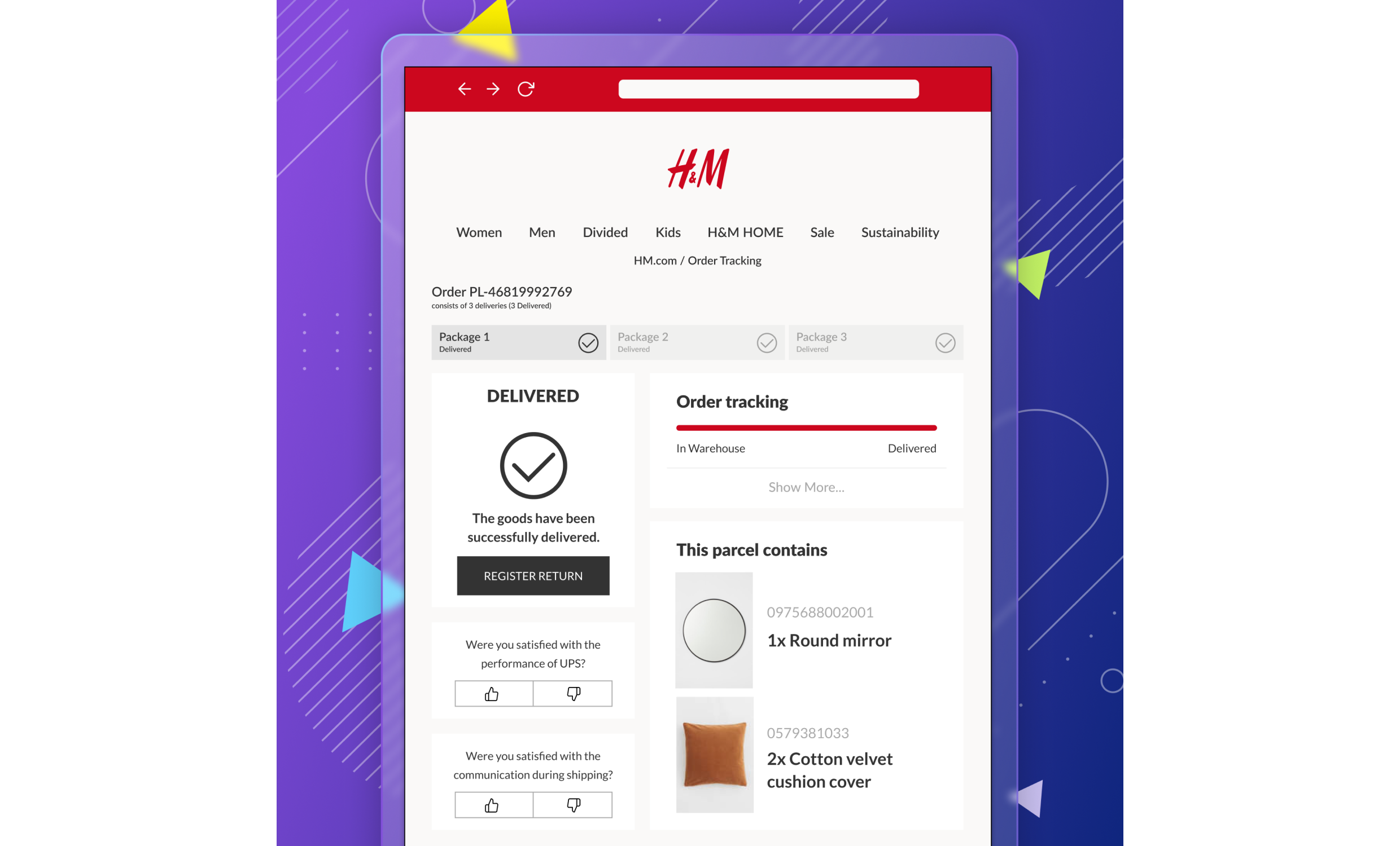 Branded order tracking page for H&M
