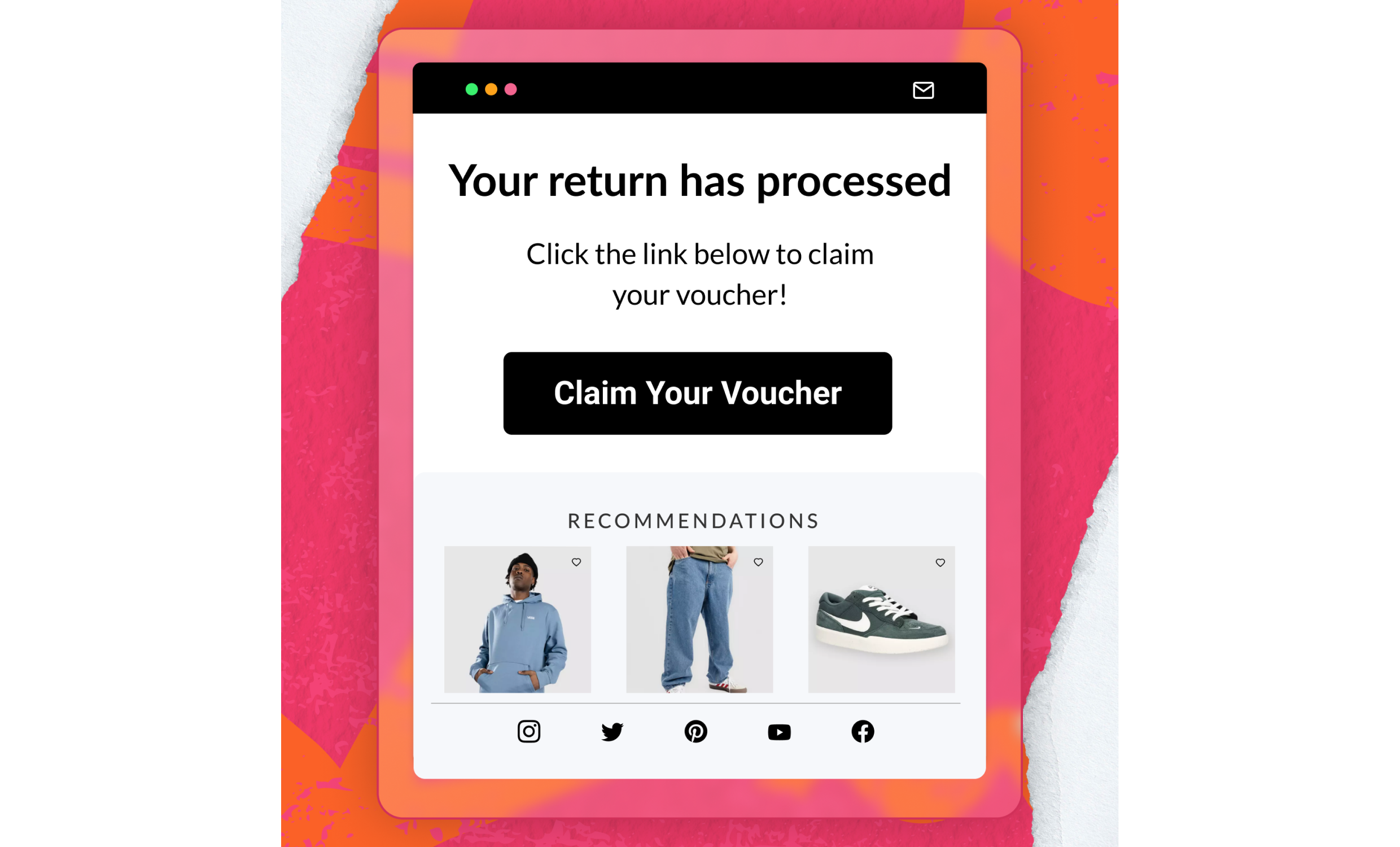 Return email notification with claim voucher link
