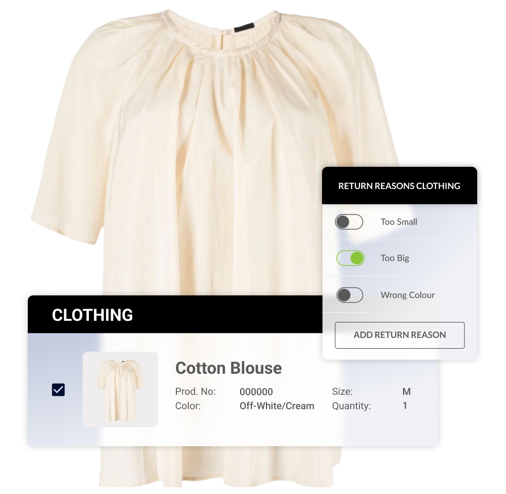 Retailers have the ability to toggle on or off return reasoning for a clothing item.