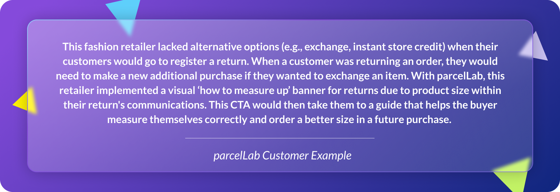 parcelLab customer example showing how retailers can recover revenue by providing exchange or instant store credit options during the online returns process.