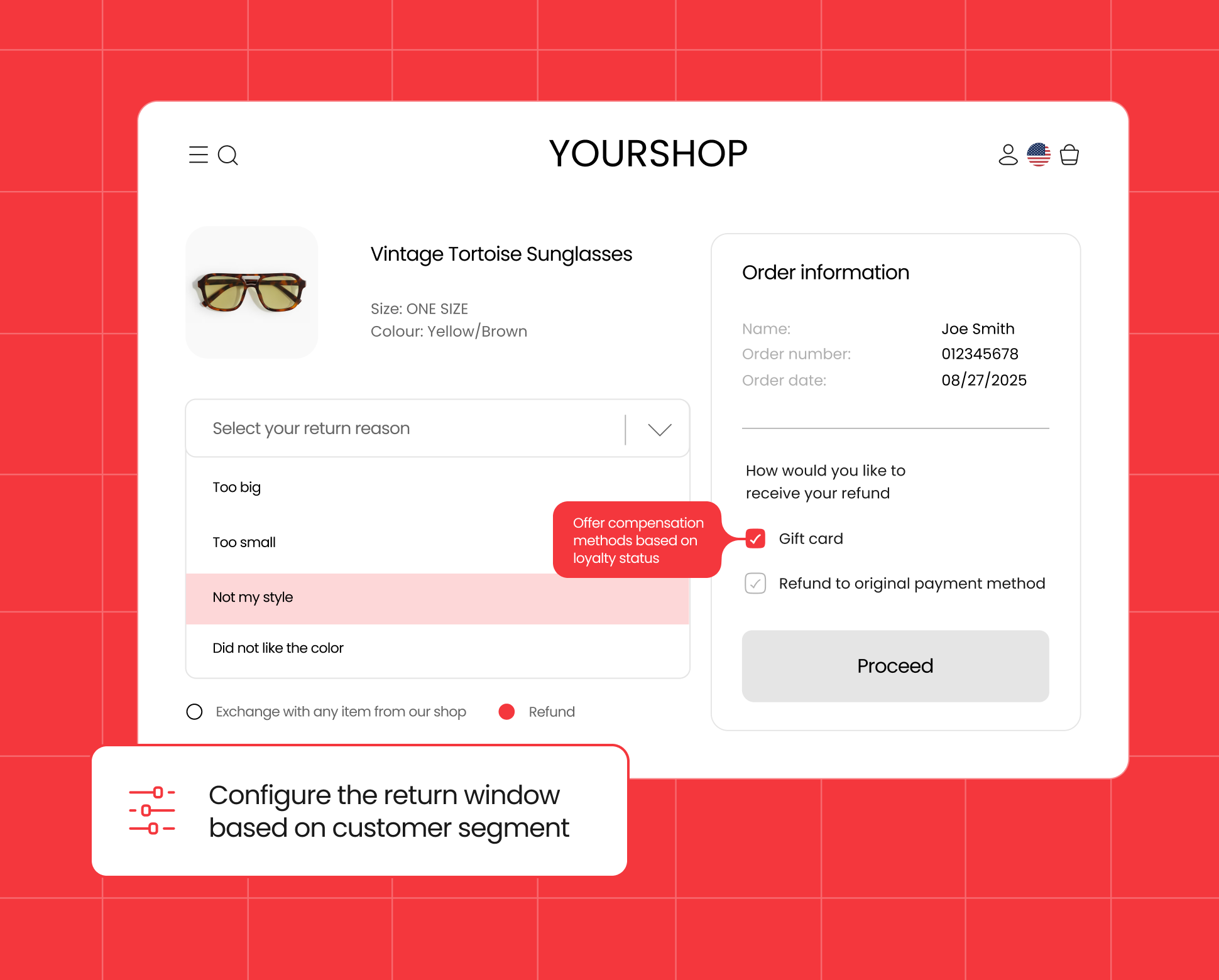 Configure return portal based on customer segments