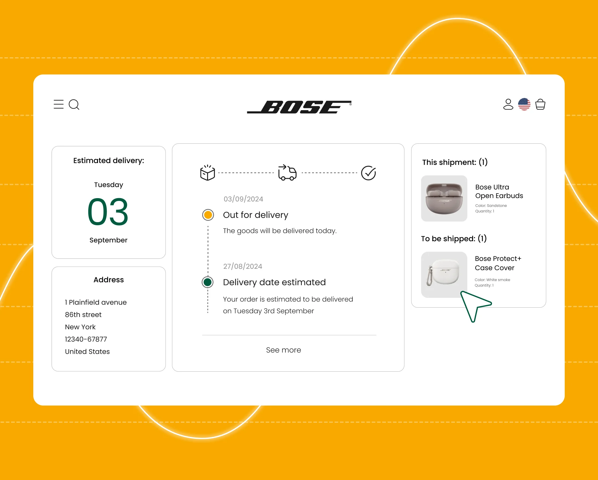 Bose order tracking page with split shipments