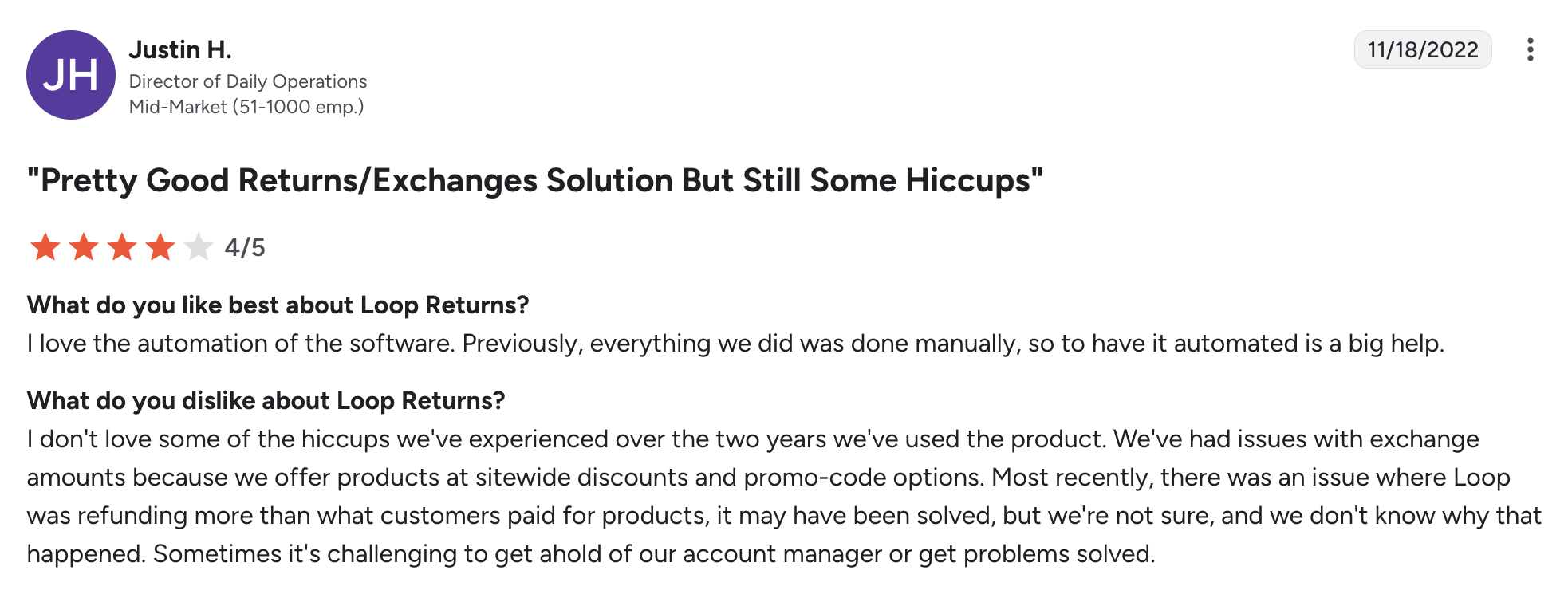 Loop returns review on G2