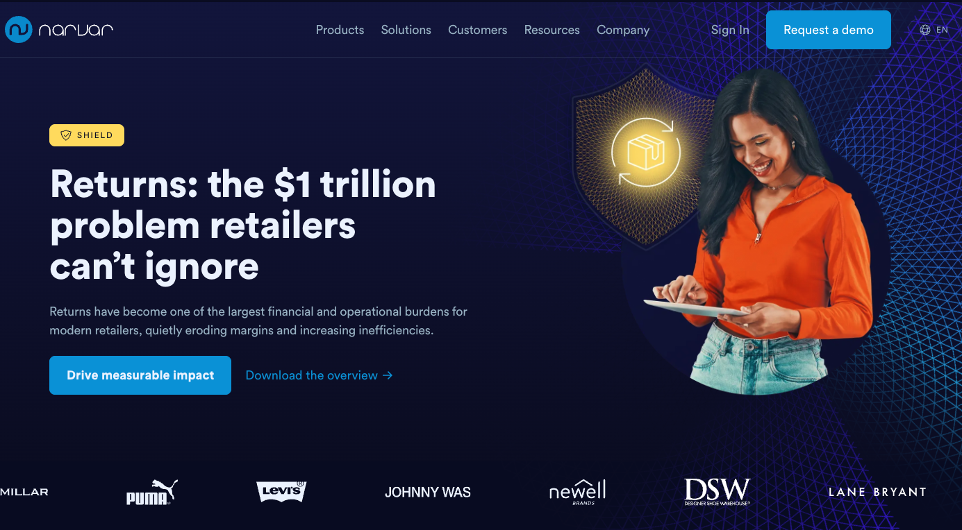 Narvar returns management webpage