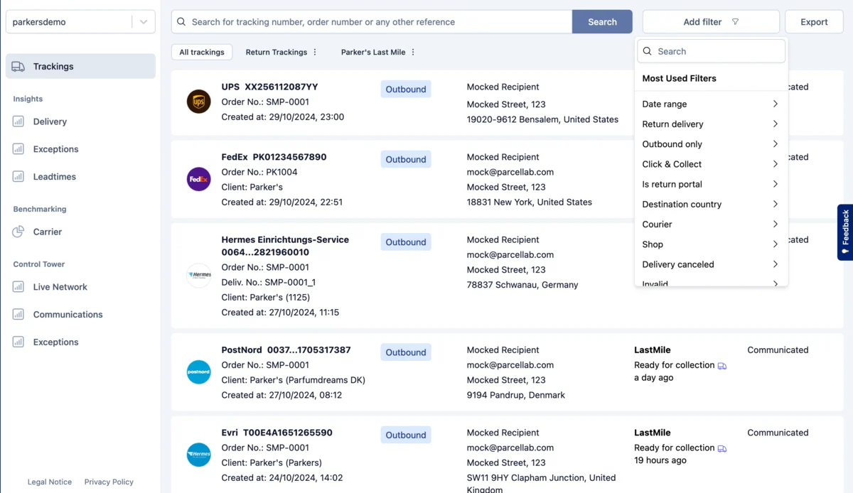 Enhanced trackings search and return management features cover