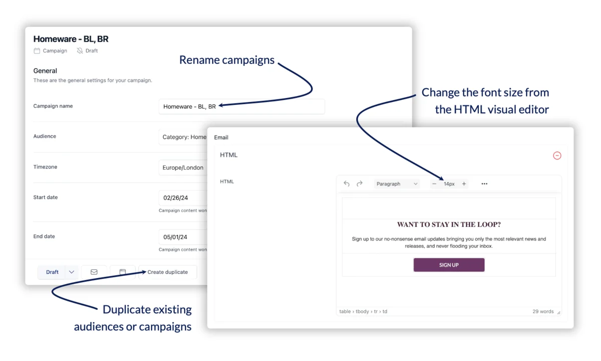 Campaigns usability improvements and Klaviyo integration cover