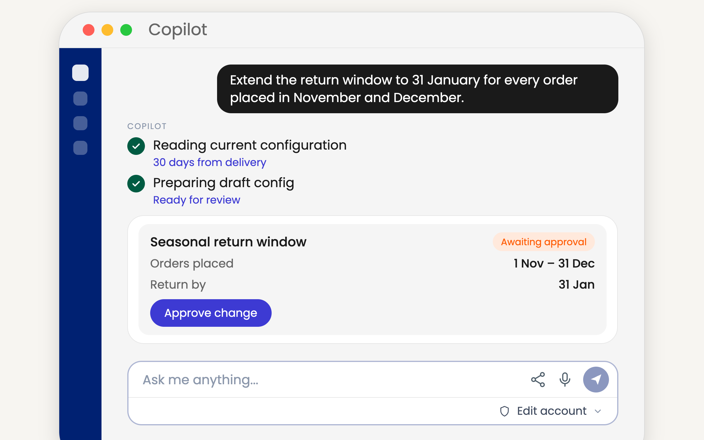 Copilot is now available to troubleshoot deliveries, create journeys and configure returns cover